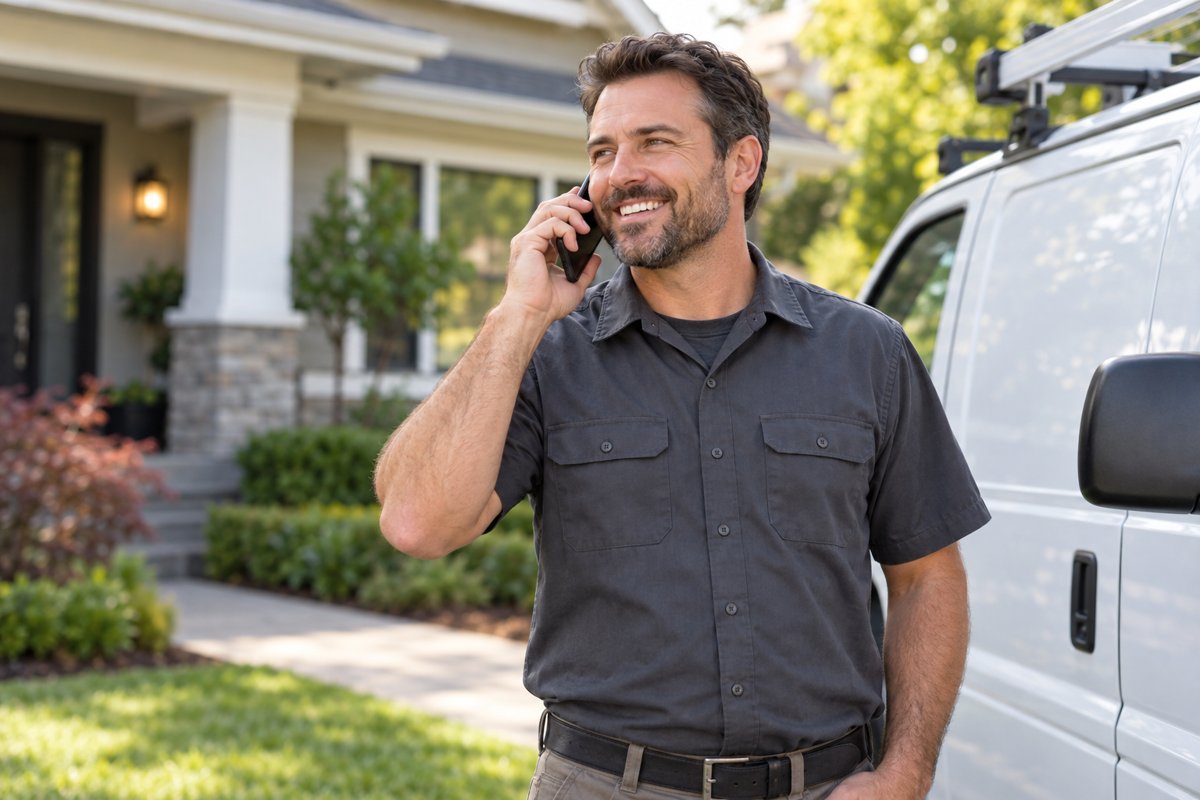 Busy local business owner taking a customer call during the workday