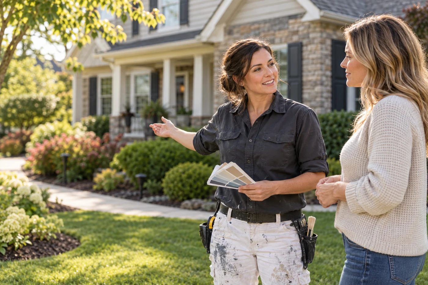 Painting contractor discussing a home project