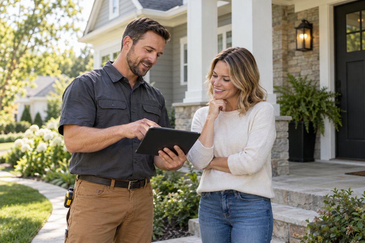 Local service professional speaking with a homeowner