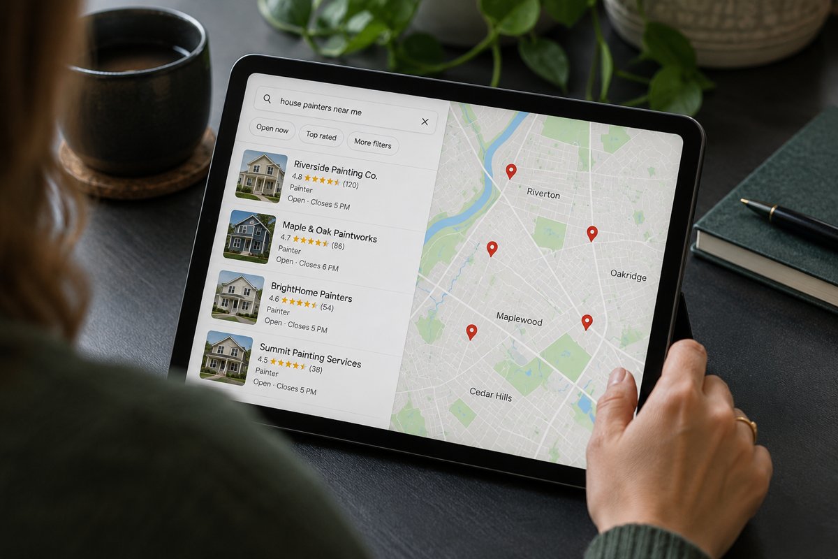 Local search and map results shown on a digital device